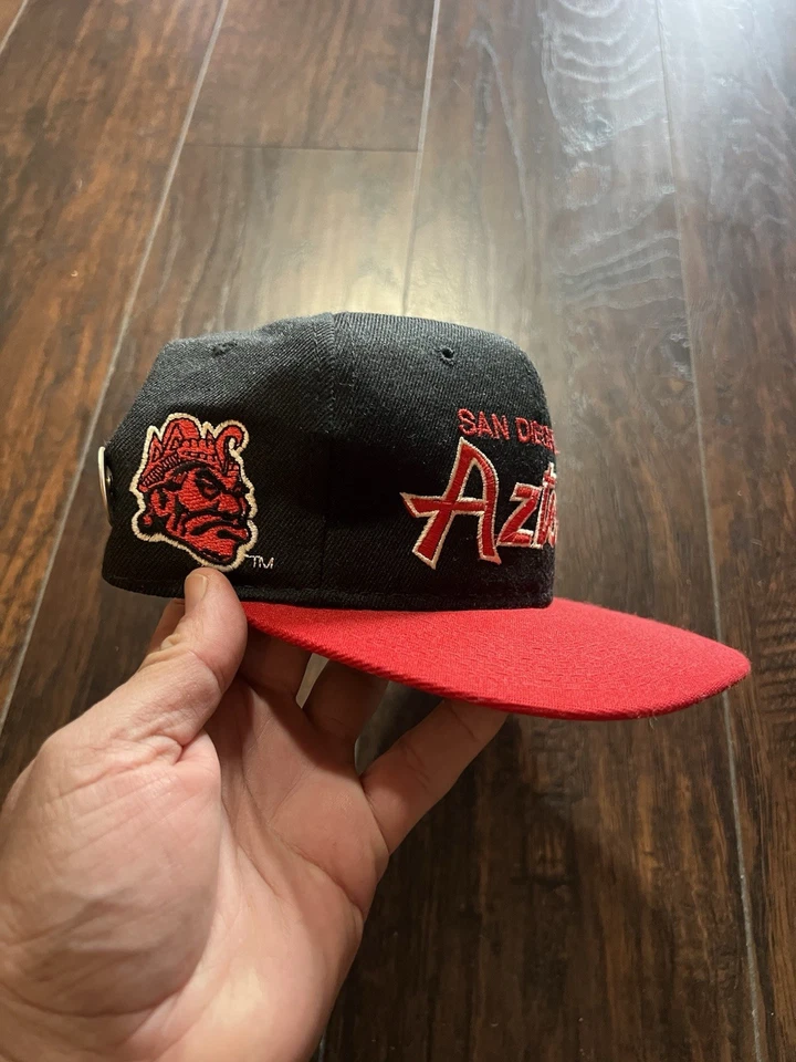 Vintage Sports Specialties San Diego State Aztecs Wool Black Script SnapBack Hat - Image 2 of 4