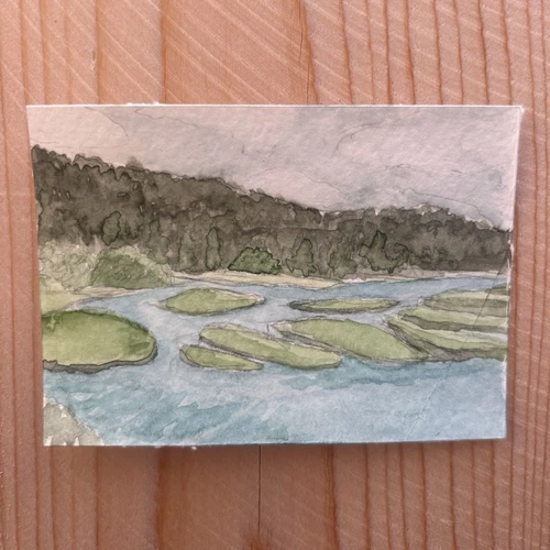 ACEO Original Watercolor Landscape  "The Estuary"  Signed and Unframed by Freya
