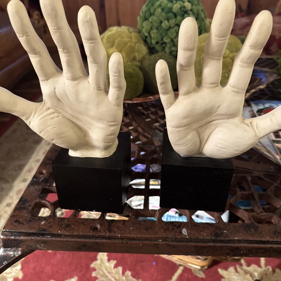 Mid century Modern Sculptured Hands Book Ends Black & White - Image 3 of 4