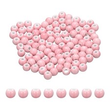 100Pcs 8mm Round Ceramic Porcelain Beads, Pink
