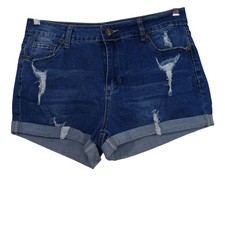 Distressed Ripped Denim High Waist Jean Shorts Women Size M Casual Rolled Hem
