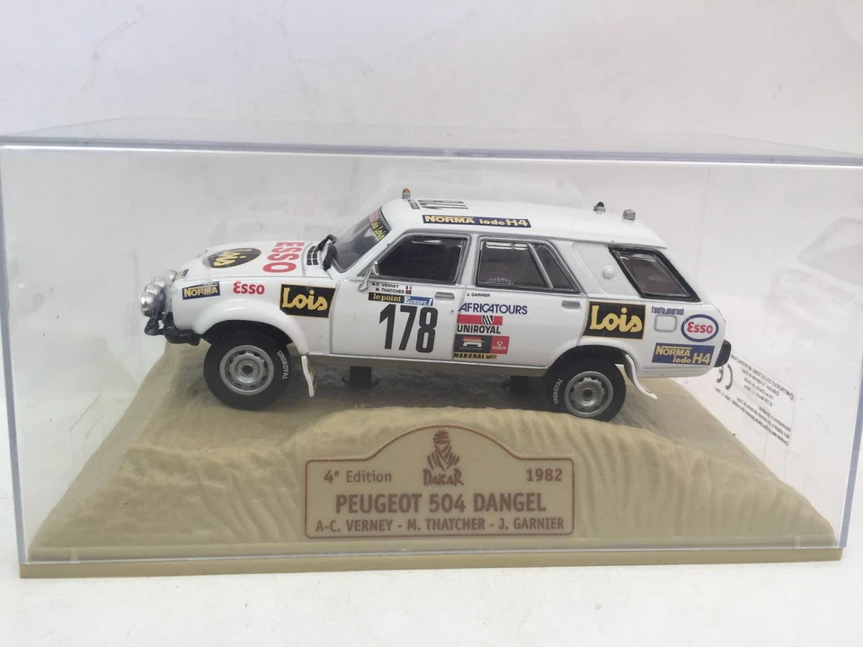 Peugeot 504 Dangel Verney Thatcher 1982 Dakar 1:43 auto metallo Norev Diecast - Immagine 3 di 3