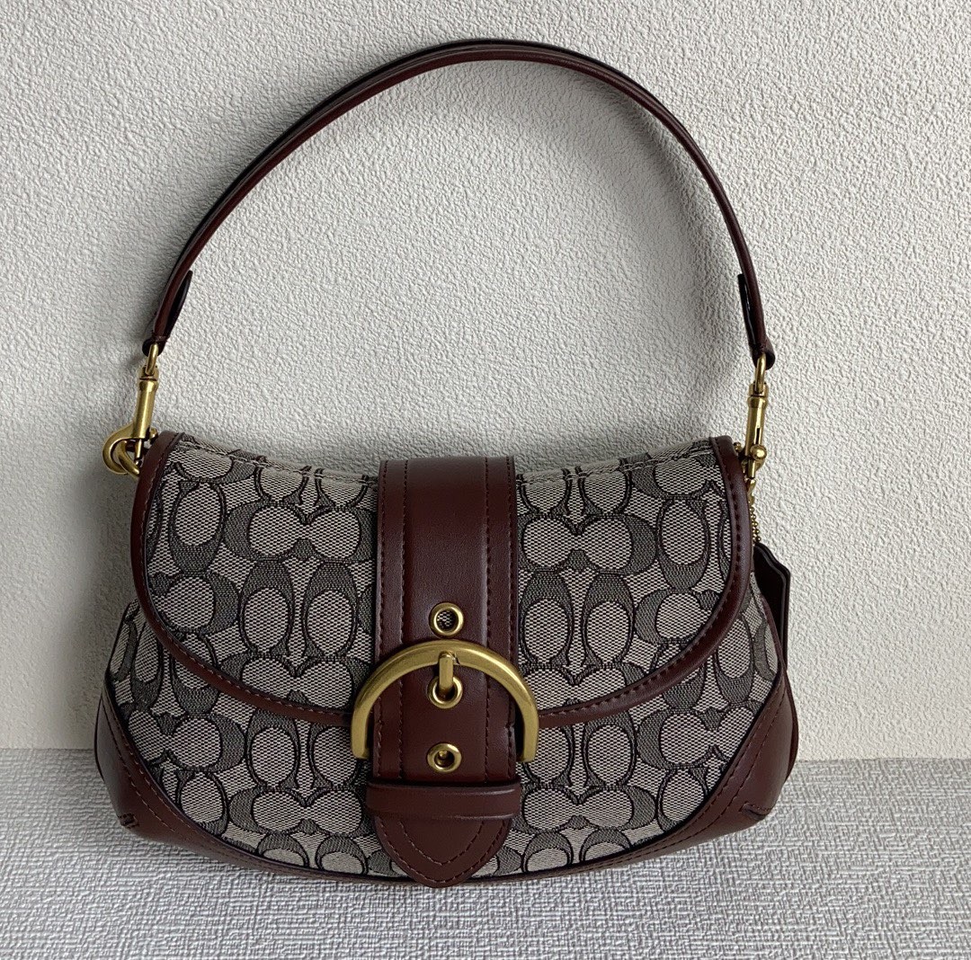 Soho Signature Jacquard Top Handle Shoulder Bag CJ814 Brown New | eBay