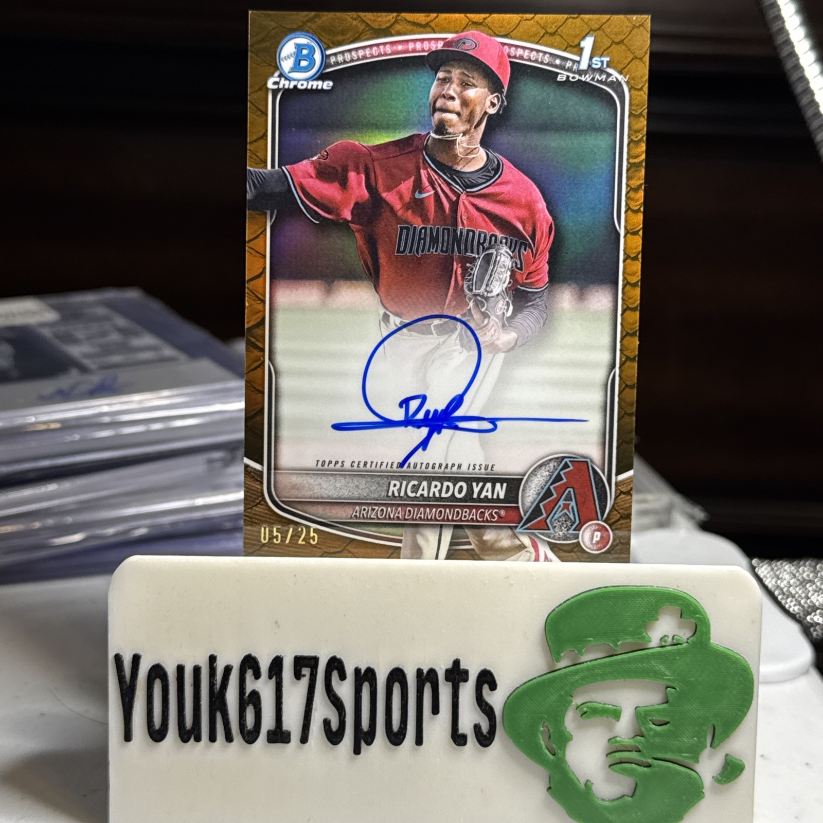 2025 Bowman Chrome 1st Ricardo Yan Orange Reptilian Refractor Auto #’d/25