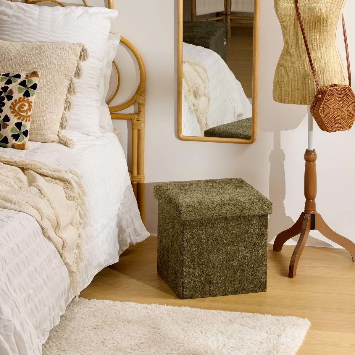 Pouf coffre pliable Soana 38cm kaki de rangement et tabouret cube - 3