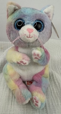 Ty Beanie Bellies Jenni Cat Plush Rainbow Pastel Glitter Eyes Kitty w/Tag 8 