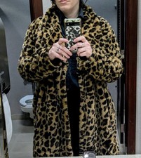 Unbranded Women's Open Front Faux Fur Coat Leopard Cheetah Print Size L