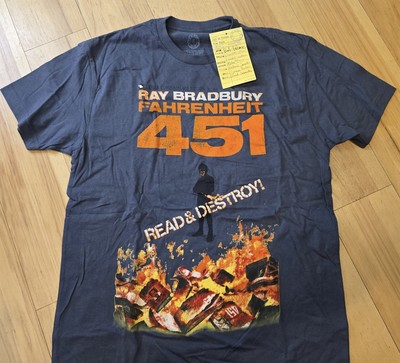 Ray Bradbury FAHRENHEIT 451 Read & Destroy Utopian Novel Tee Shirt size SMALL 