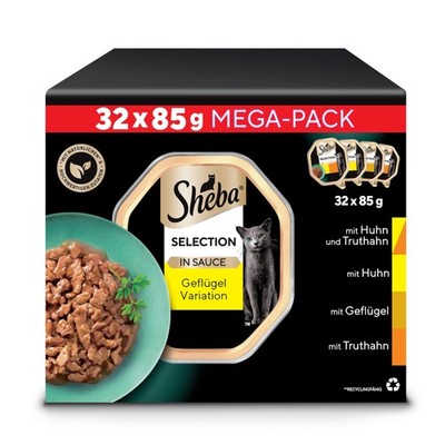 SHEBA Adult Katzenfutter nass 32x85g Schalen Geflügel Variation in Sauce