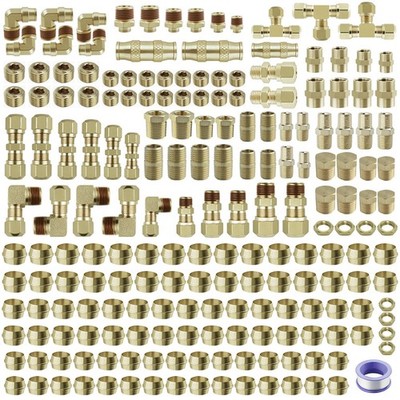 220Pcs Brass DOT Air Line Fittings Push Lock Air & Air Nylon Tube Compression