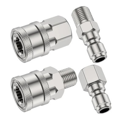 4Piece Stainless Steel Pressure Washer Hose Quick Couplers, 1/4 Inch Connection