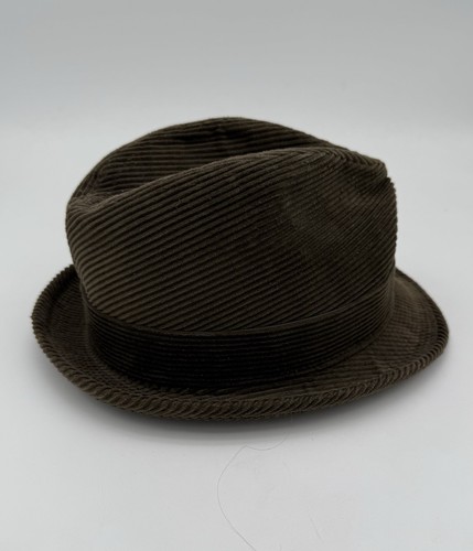 Vintage Fedora Corduroy Green Brown Hat Size 7 1/4 - Picture 2 of 5