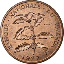 Coin, Rwanda, 5 Francs, 1977, BU, Bronze, KM:E5
