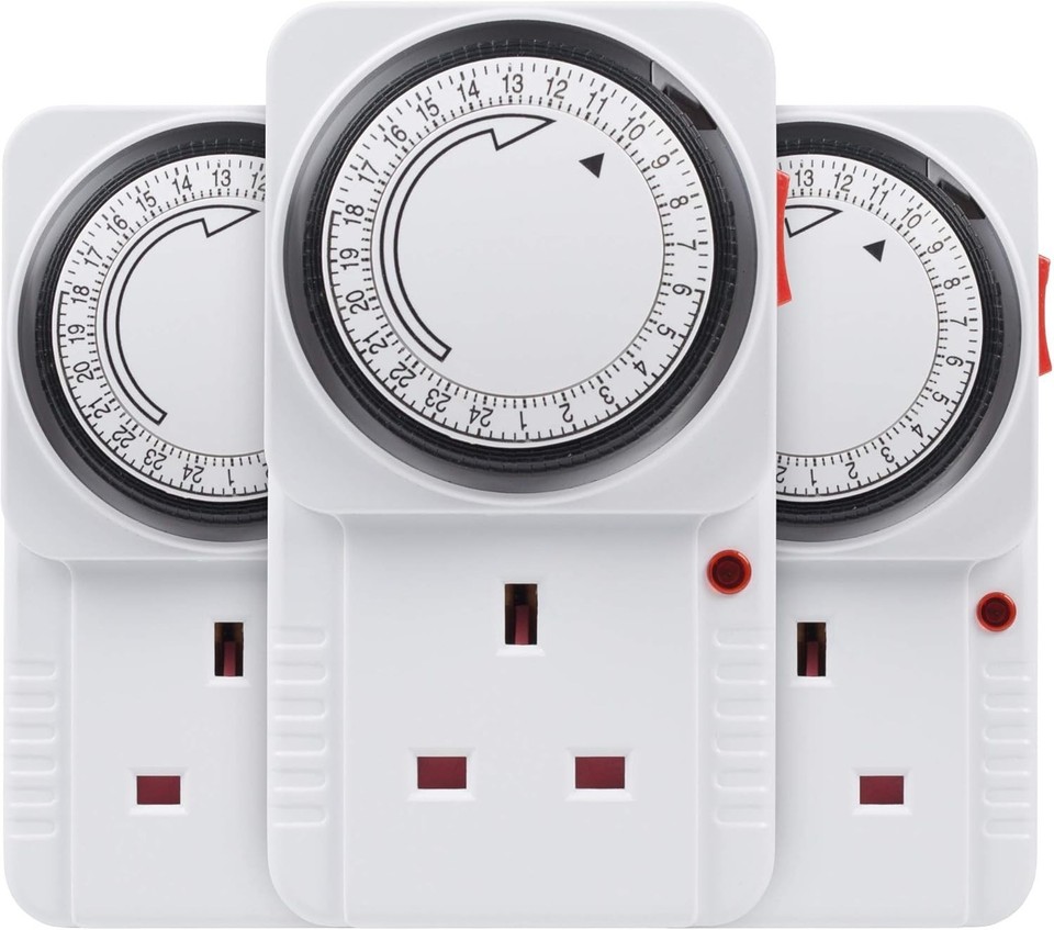 Plug In Timer 24 Hour White 3 Pack 3 Pin Plug Mains Timer With Switch ...
