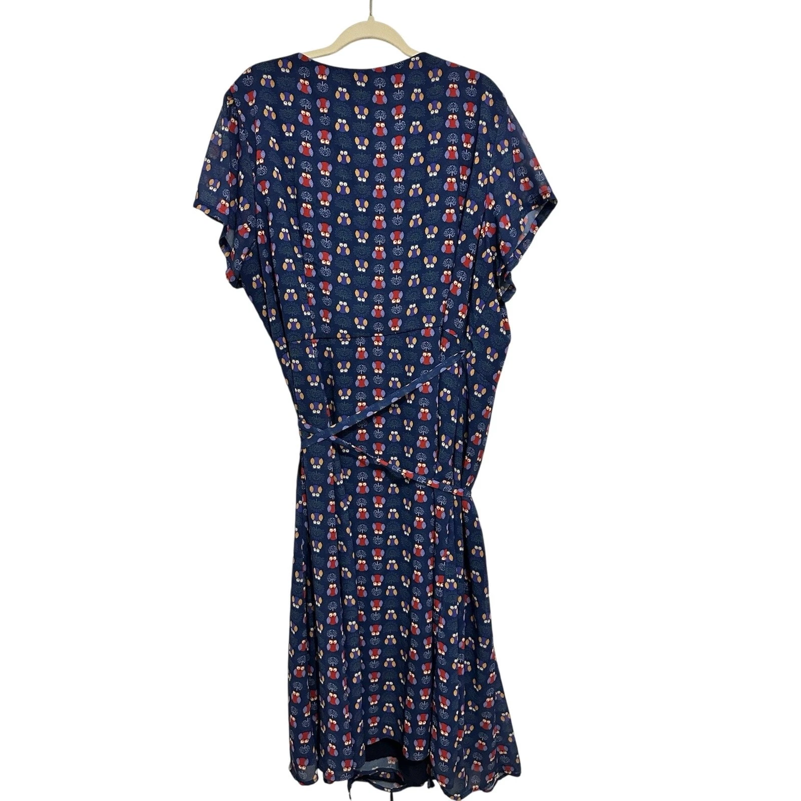 VETEMENTS ESHAKTI Vestito Avvolgente 30W 4X Lungo Novità Gufo Tasche Retrò Rockabilly Blu