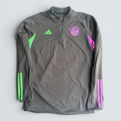 adidas Bayern Munich Soccer 1/4 Zip Jacket Slim Fit L Black Green Pink
