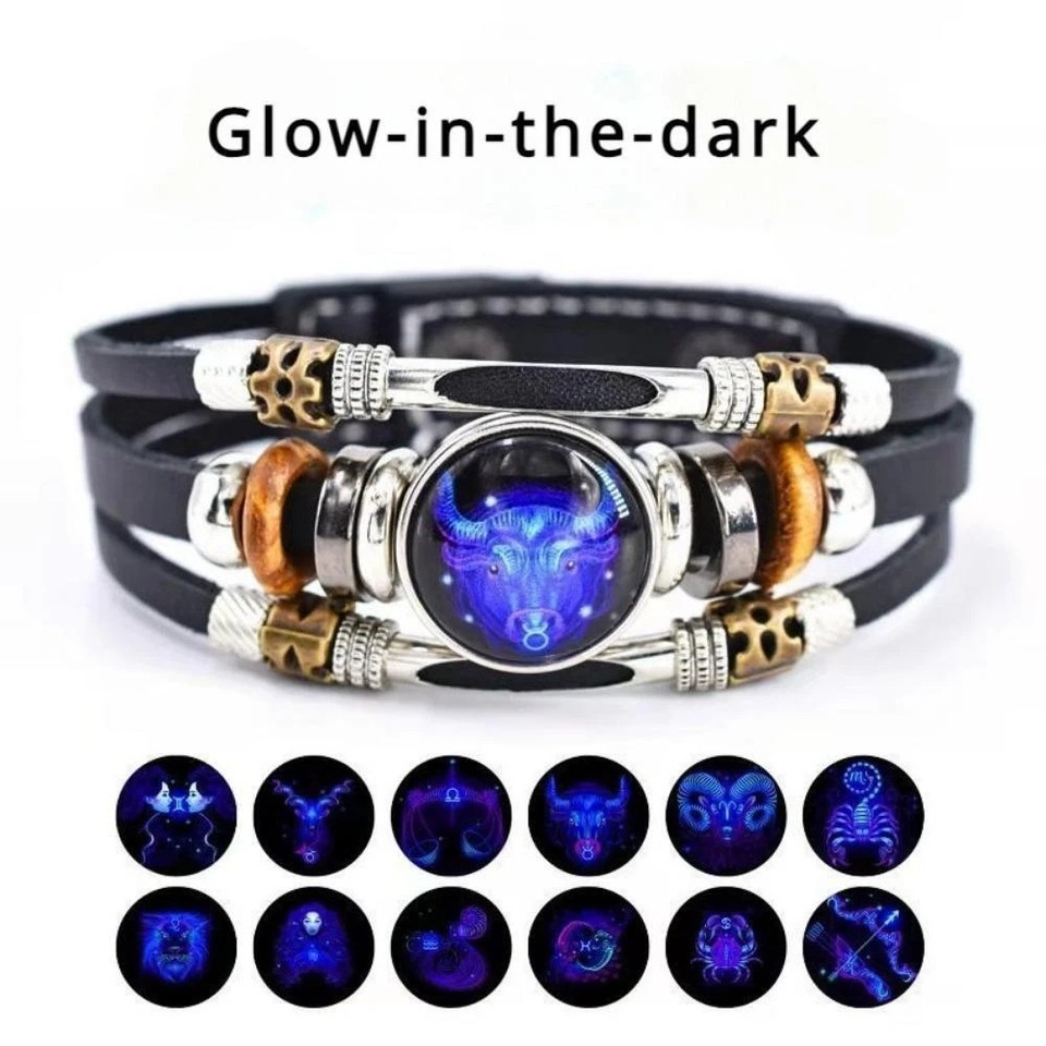 Pulsera Signos del Zodiaco Espíritu, Pulsera de Cuero del Zodiaco Constelación 12 Cuentas
