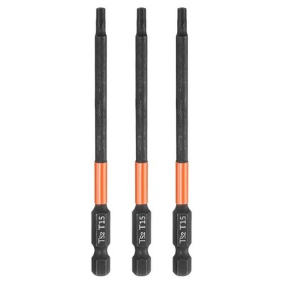 3pcs T15 Torx Head Screwdriver Bit 4'' Long 1/4'' Hex Shank Magnetic Screw Driver