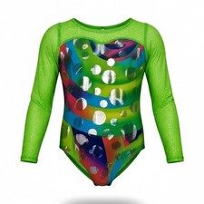 Allegria LEOTARD ONLY Child X-Small Dance Costume Multicolor With Green Sheer