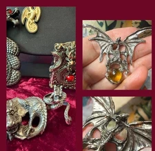 Dragon-Themed Collectible Set: Pewter Figurine , 1 Ring, 2 Lighters & 2 Pendants