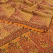 Sanskriti Vintage Saree Brown Pure Crepe Silk Floral Printed Sari 5 Yd Fabric