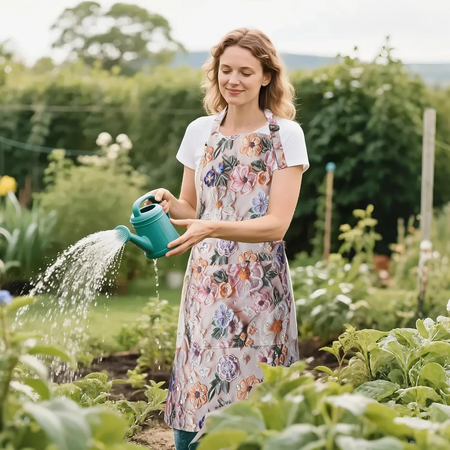 Floral Apron for Women with Pockets, Adjustable Chef Aprons for Kitchen, Cooking