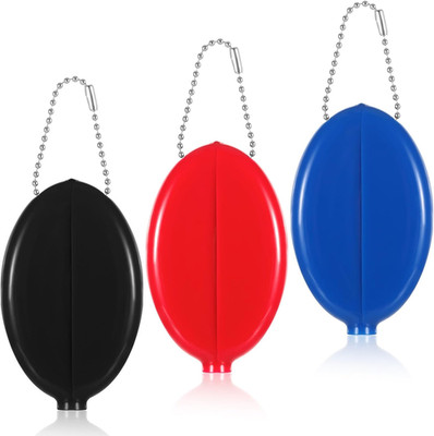 Oval Squeeze Coin Purse Set, 2x3 Inches, Portable Rubber with Chain, 3 Colors