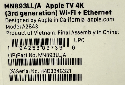 Apple TV 4K 3rd Gen. 128GB Media Streamer - Black, Wi-Fi +