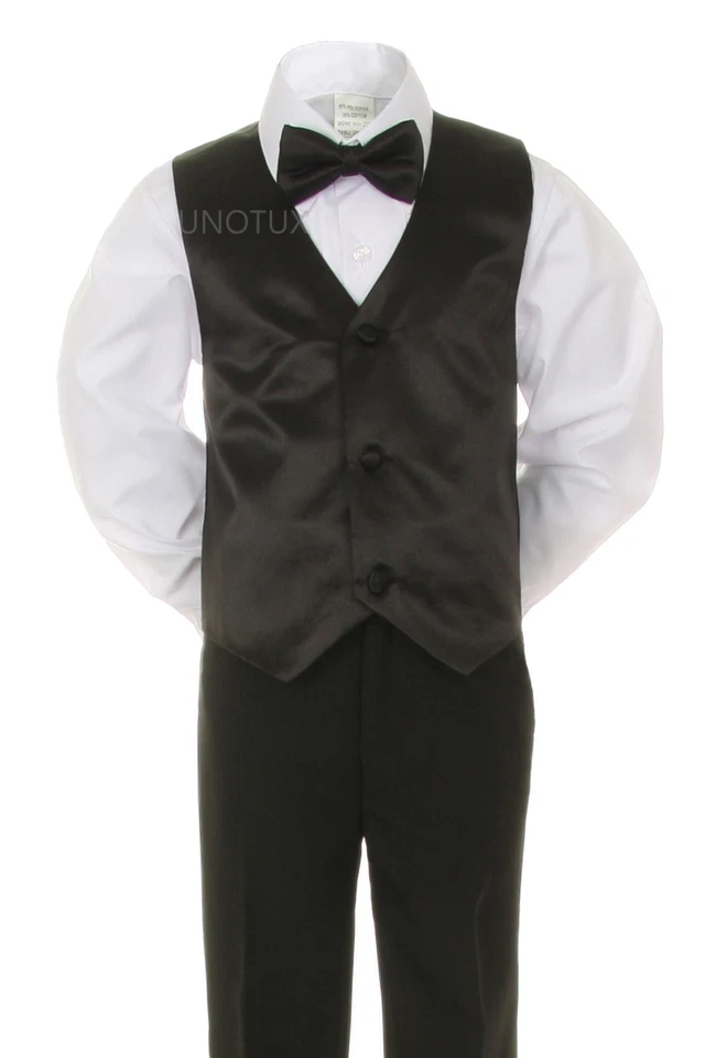Baby Kid Teen 6pc BOY Wedding Formal Black Tail Vest Cummerbund Tuxedo Suit S-20 - Image 3 of 4