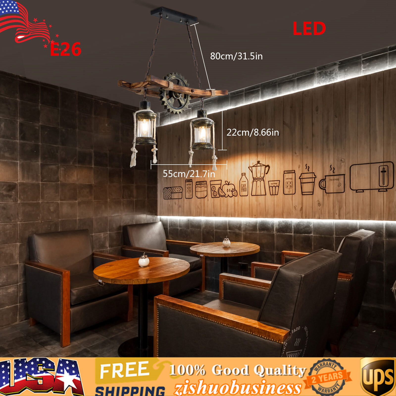 Rustic Wood Chandelier Retro Pendant Light Vintage Farmhouse Ceiling Lights 110V