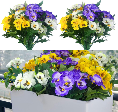 Fake Flowers-13In Pansy Small Wild Flower Artificial Plants Outdoor Plastic Purp