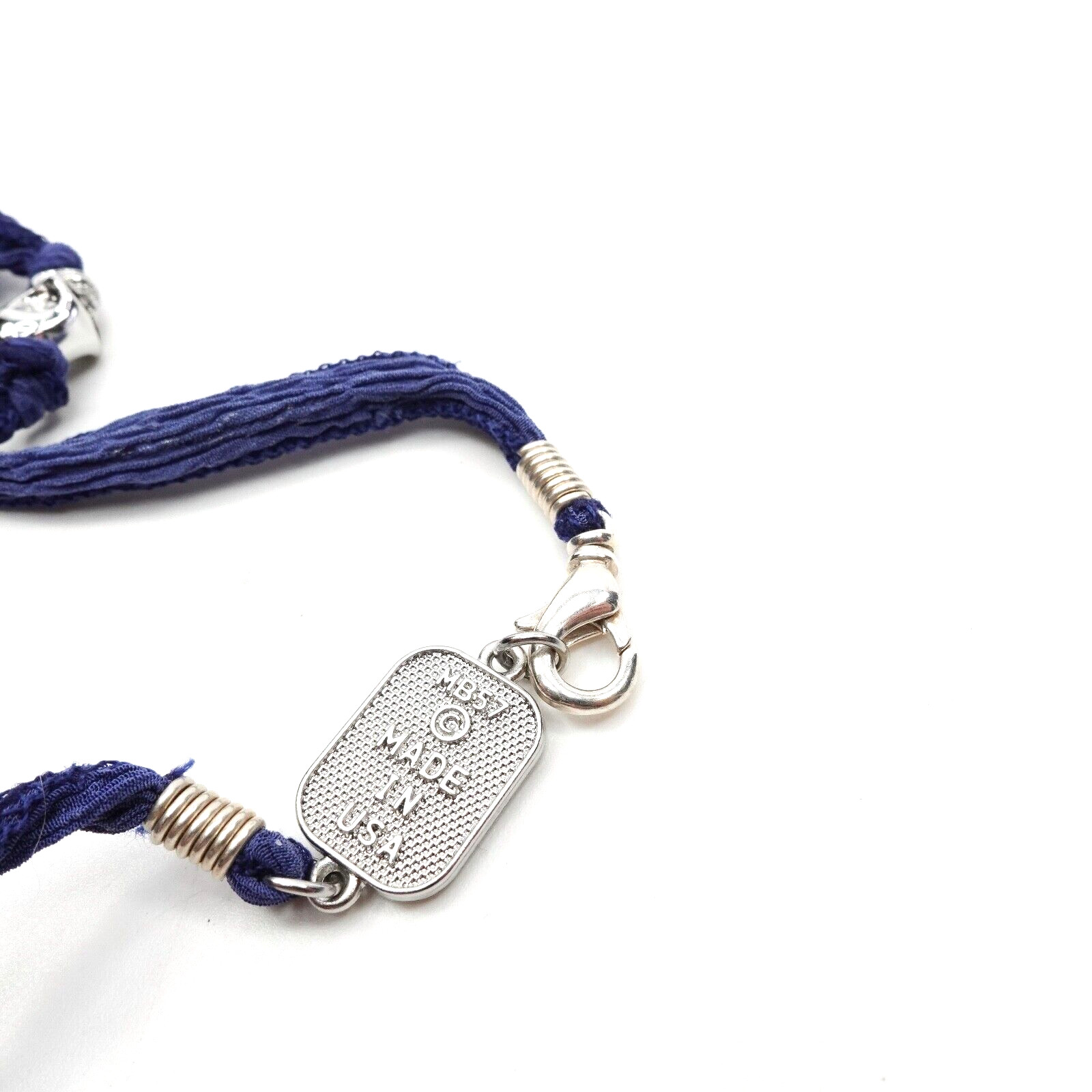 King Baby Studio Multi Wrap Blue Silk Bracelet With Skull Silver Alloy Beads