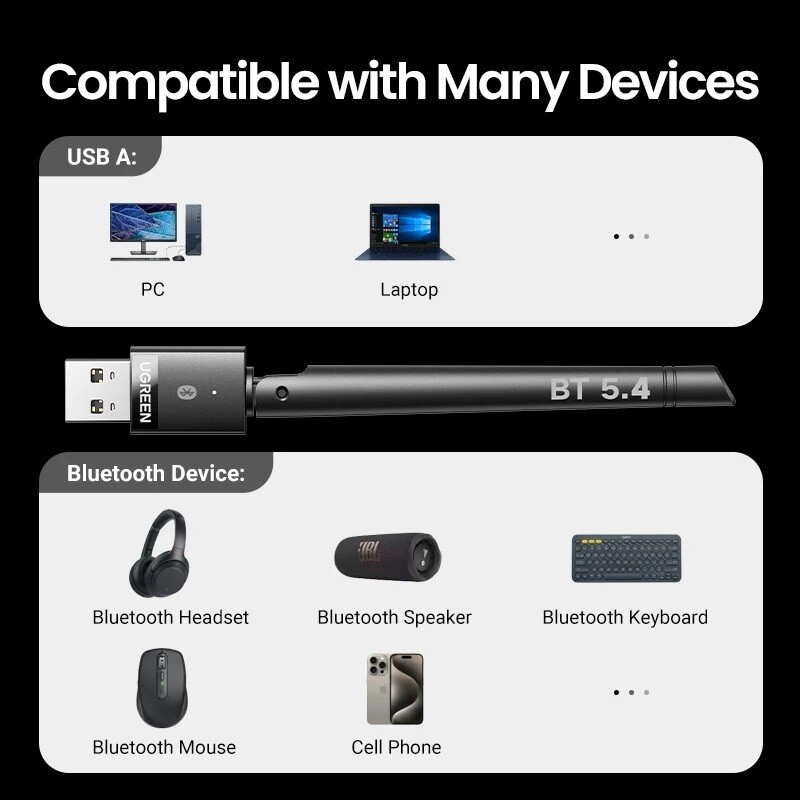 EasyULT Adattatore Bluetooth 5.0 Per PC, USB 2.0 Dongle Bluetooth Wireless, 20m Trasmettitore E