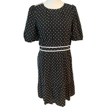 Loft Clip Dot Flounce Dress W/ Blouson Sleeves Black Size 6