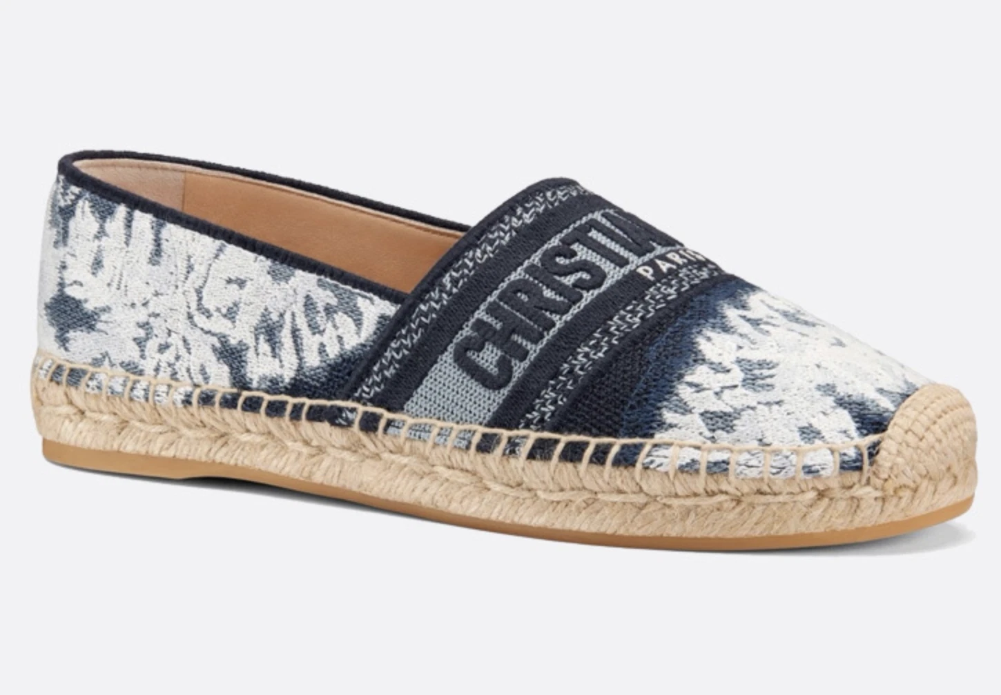 Dior Granville cravate teinture denim logo bleu blanc brodé espadrille plate 36,5