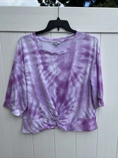 Sportelle Top Women's 1X Top Tye Dye Front Short Sleeve Soft Boxy
