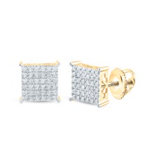 10kt Yellow Gold Womens Round Diamond Square Cluster Stud Earrings 1/2 Cttw
