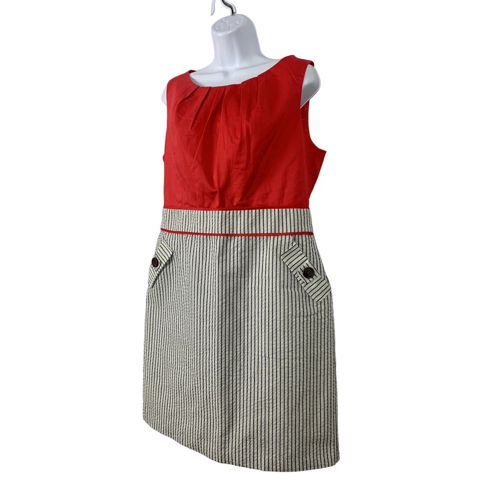 ALYX Womens Casual Boatneck Sleeveless Pockets Striped Skirt Red Sheath Dress
