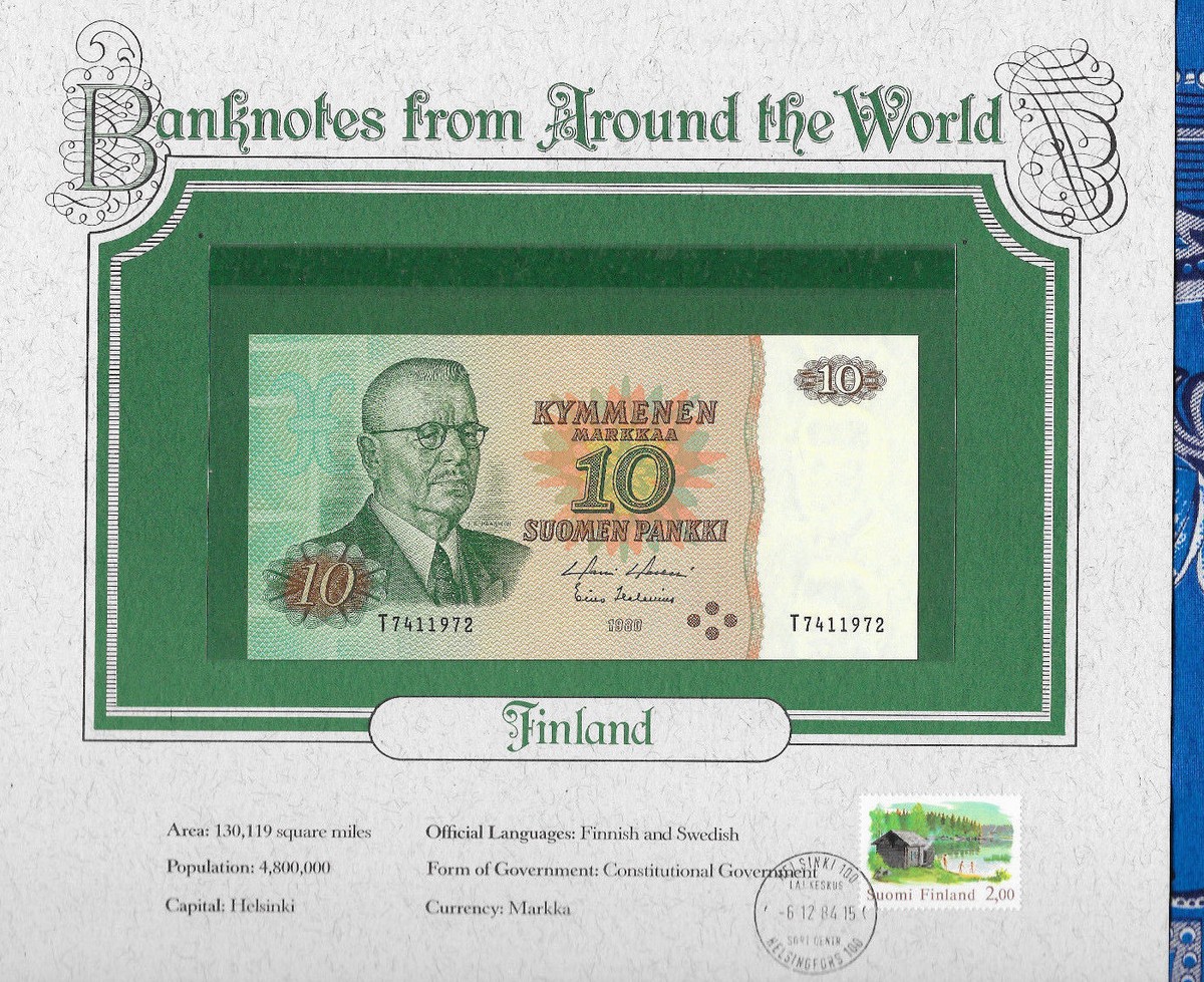 World Banknotes Finland 1980 10 Markkaa P 111a.45 UNC Holkeri