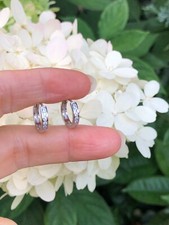 925 Sterling Silver CZ Huggie Hoop Earrings Small 12.5mm/9.8mm x1.8mm Men Women