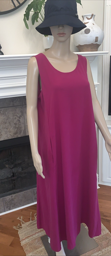 NWT Eileen Fisher RHAPSODY Silk Georgette Crepe Scoop Neck F/L Dress Size L - Picture 2 of 9