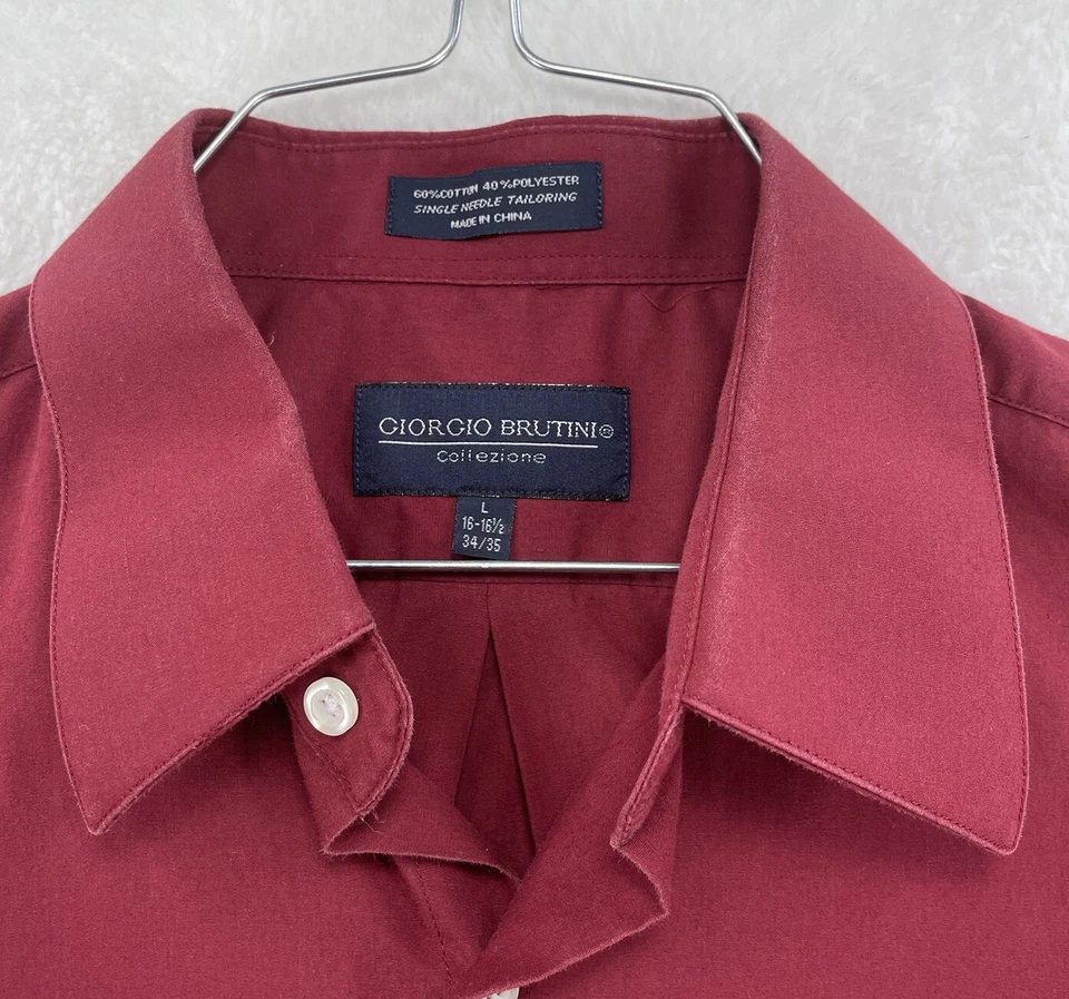 Camisa masculina Giorgio Brutini tamanho G manga longa com botões mistura de algodão vermelha - Imagem 3 de 4