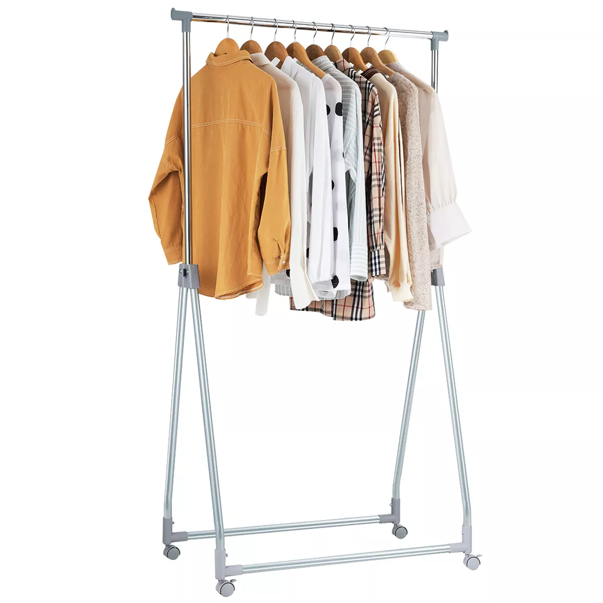 Costway Extendable Clothing Garment Rack Heavy Duty Foldable Clothes Rack  W/Hanging Rod