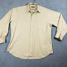 Chaps Shirt Mens 17-17.5 Beige Classic Fit Twill Long Sleeve Wrinkle Free Shirt