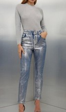 Karen Millen blue skinny silver metallic jeans 8