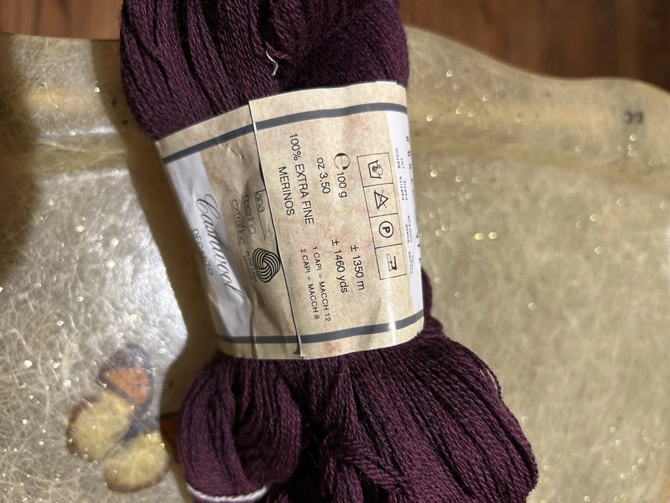 2 Skeins Baby Lace Weight Yarn Merino Wool Italy Purple Green NWT - Image 3 of 4