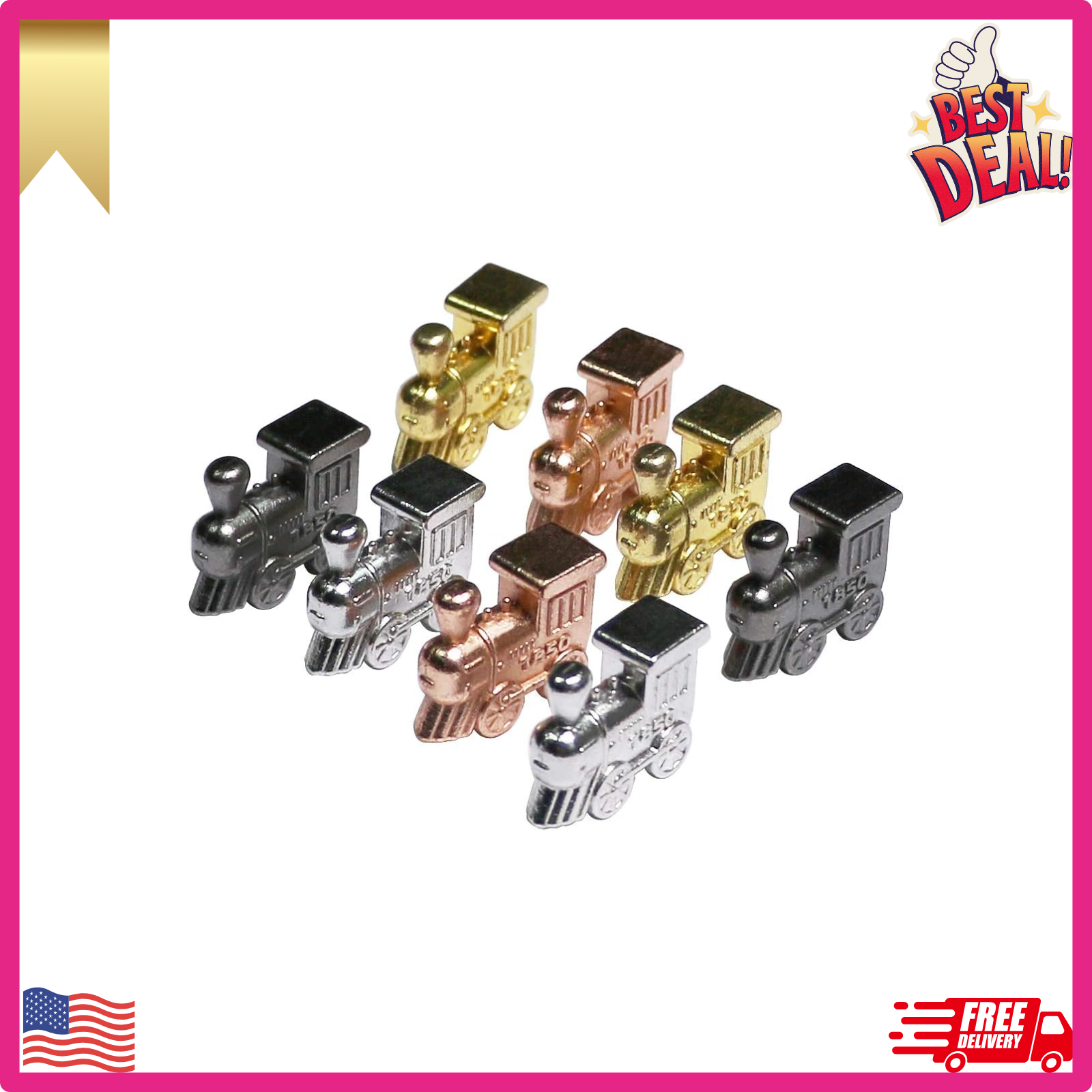 Train Markers for Mexican Train Dominoes Game Set of 8-4 Individual Colors Die--image