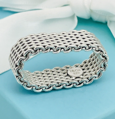 Size 9 Tiffany & Co Somerset Mesh Weave Flexible Mens Unisex Ring