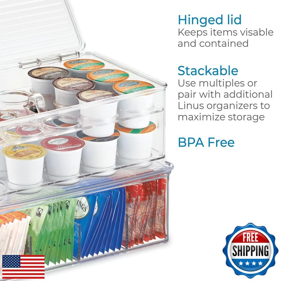 iDesign 2-Tier Coffee Pod Holder Lidded Bin, Plastic Pantry and Kitchen Stora - Image 4 of 4