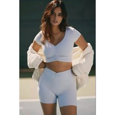 L Space Women  s Light Blue Warren Two Piece Workout Set, Sz M, Stretch, NWT